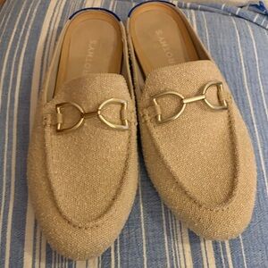 Rothy's Beige Mules with Gold Buckle
